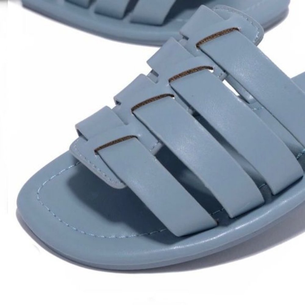!! NEW !! Soft Vegan Leather Caged Slide Sandals in Blue - Picture 2 of 8